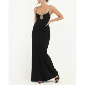 Rumored NWT Women Quiet Luxury Elegant Formal Black Diamond Maxi Satin Dress